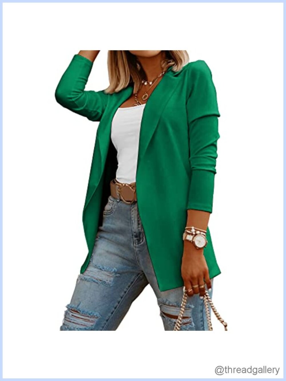 Womens Long Sleeve Knit Blazer Open Front Stretch Work Office Business Casual